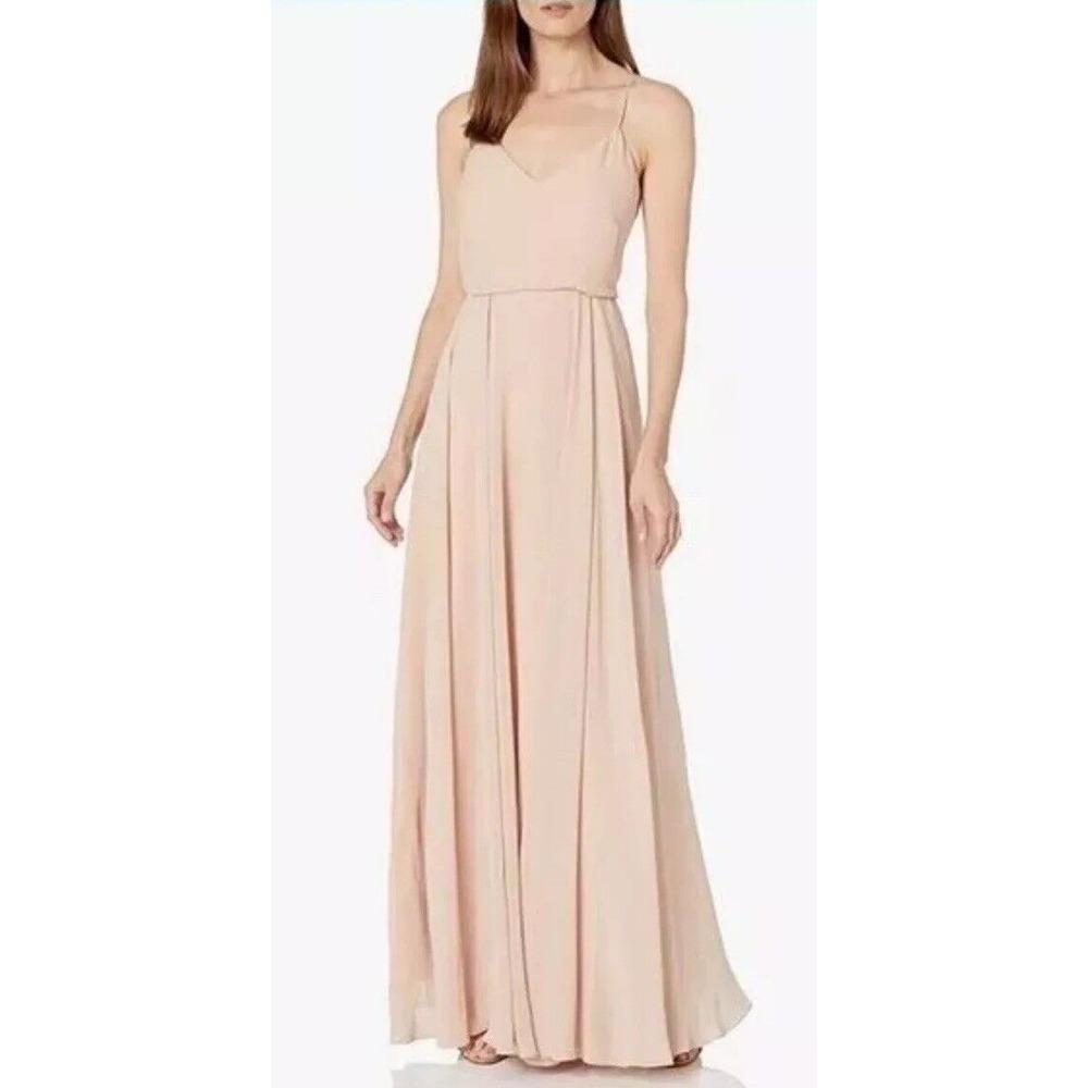 BHLDN Anthropology Jenny Yoo Inesse Dress Rosewater Pink‎ Chiffon Long Size 2